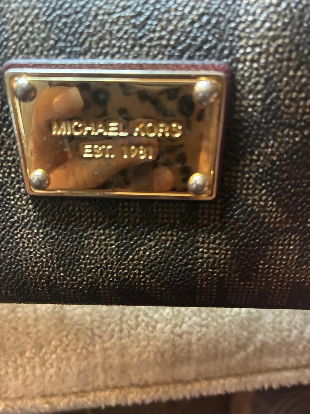 Michael Kors Dark Brown Monogram Zip Wallet with Gold Plate